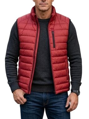 Zara Men's Quilted Red Puffer Vest Size Large